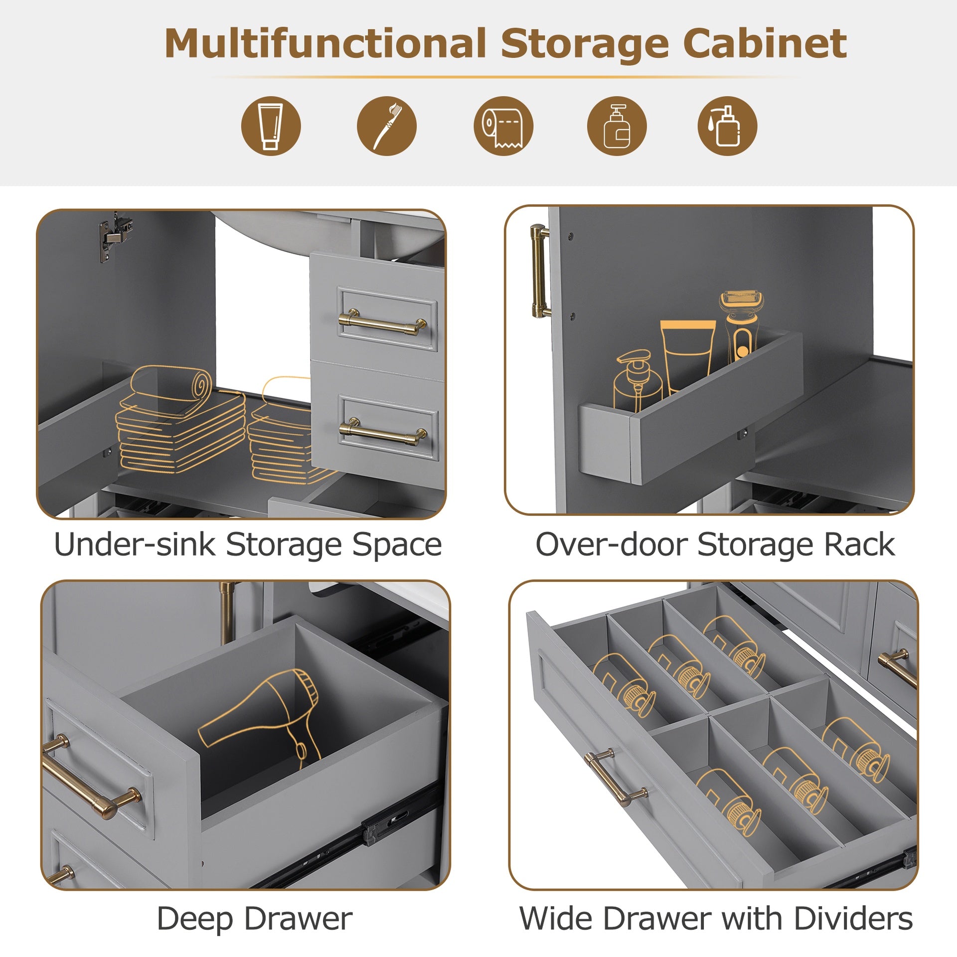 30" Bathroom Vanity with Ceramic Sink, Soft-Close Door with Built-in Shelf, Deep Drawer, Standard Drawer, Long Divider Drawer, Ample Storage Cabinet for Bathroom, Modern & Functional Design