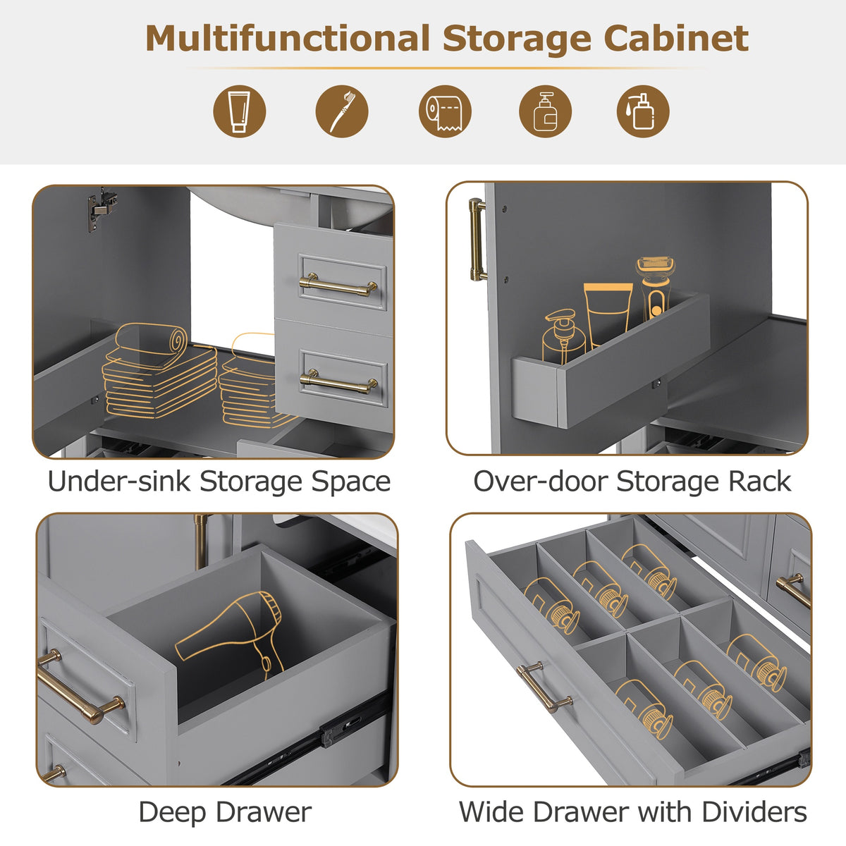 30" Bathroom Vanity with Ceramic Sink, Soft-Close Door with Built-in Shelf, Deep Drawer, Standard Drawer, Long Divider Drawer, Ample Storage Cabinet for Bathroom, Modern & Functional Design