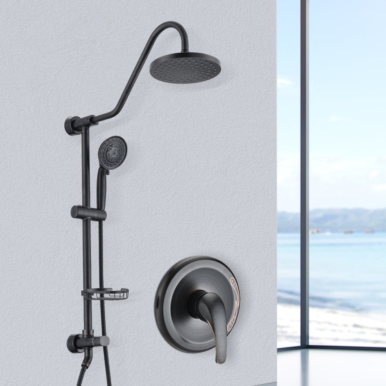 Shower Head with Handheld Shower System with 8" Rain Shower Head (Rough-in Valve Included)
