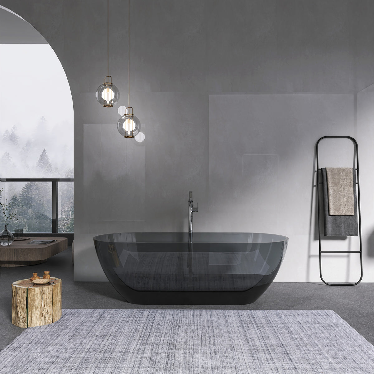 68.9 inch translucent grey blue oval freestanding soaking bathtub for bathroom