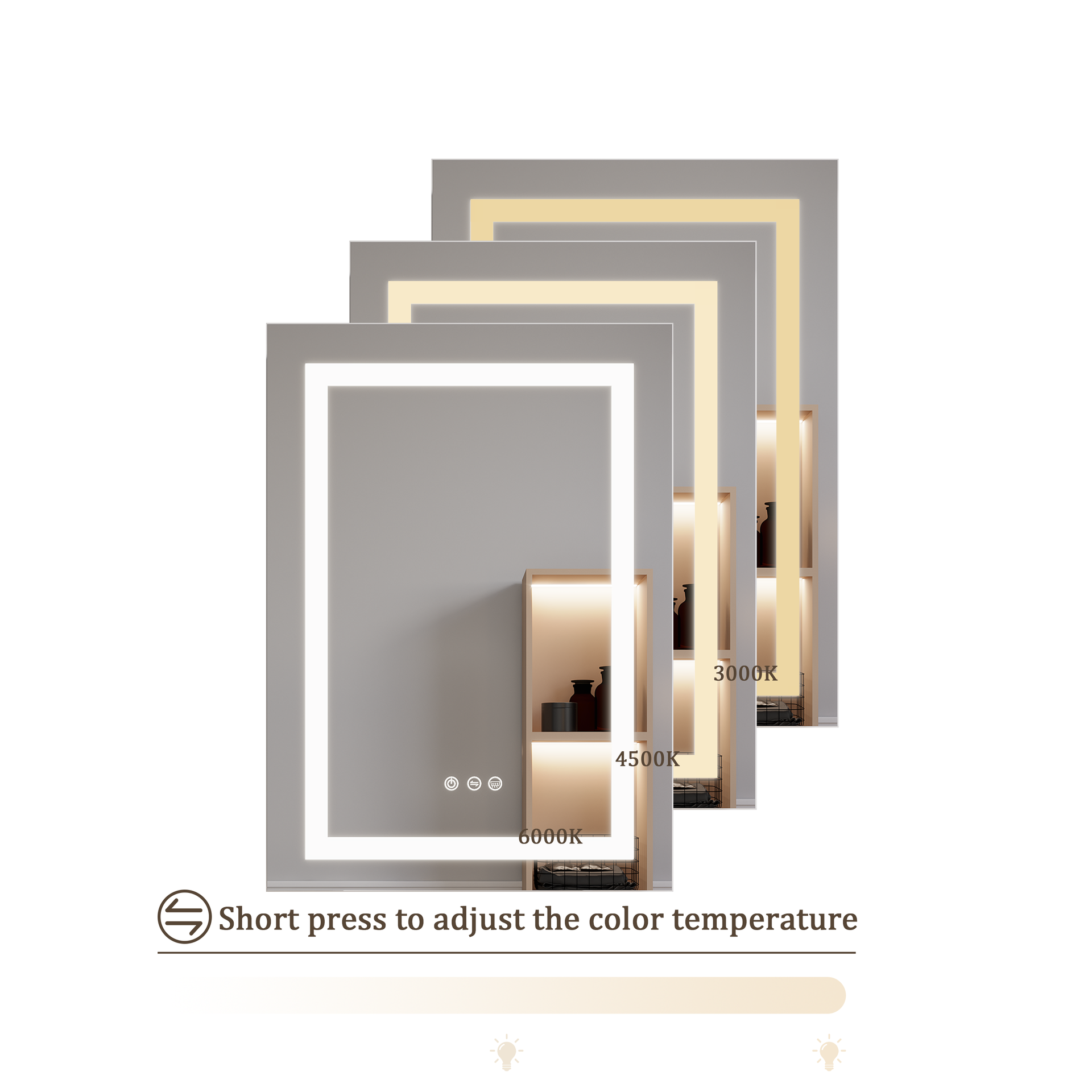 26x20 inch Bathroom Medicine Cabinet with LED Mirror, Anti-Fog, Waterproof, 3000K~6000K Single Door Lighted Bathroom Cabinet with Touch Swich, Dimmable,Recessed or Surface Mount (Right Door)