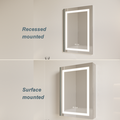 26x20 inch Bathroom Medicine Cabinet with LED Mirror, Anti-Fog, Waterproof, 3000K~6000K Single Door Lighted Bathroom Cabinet with Touch Swich, Dimmable,Recessed or Surface Mount (Right Door)
