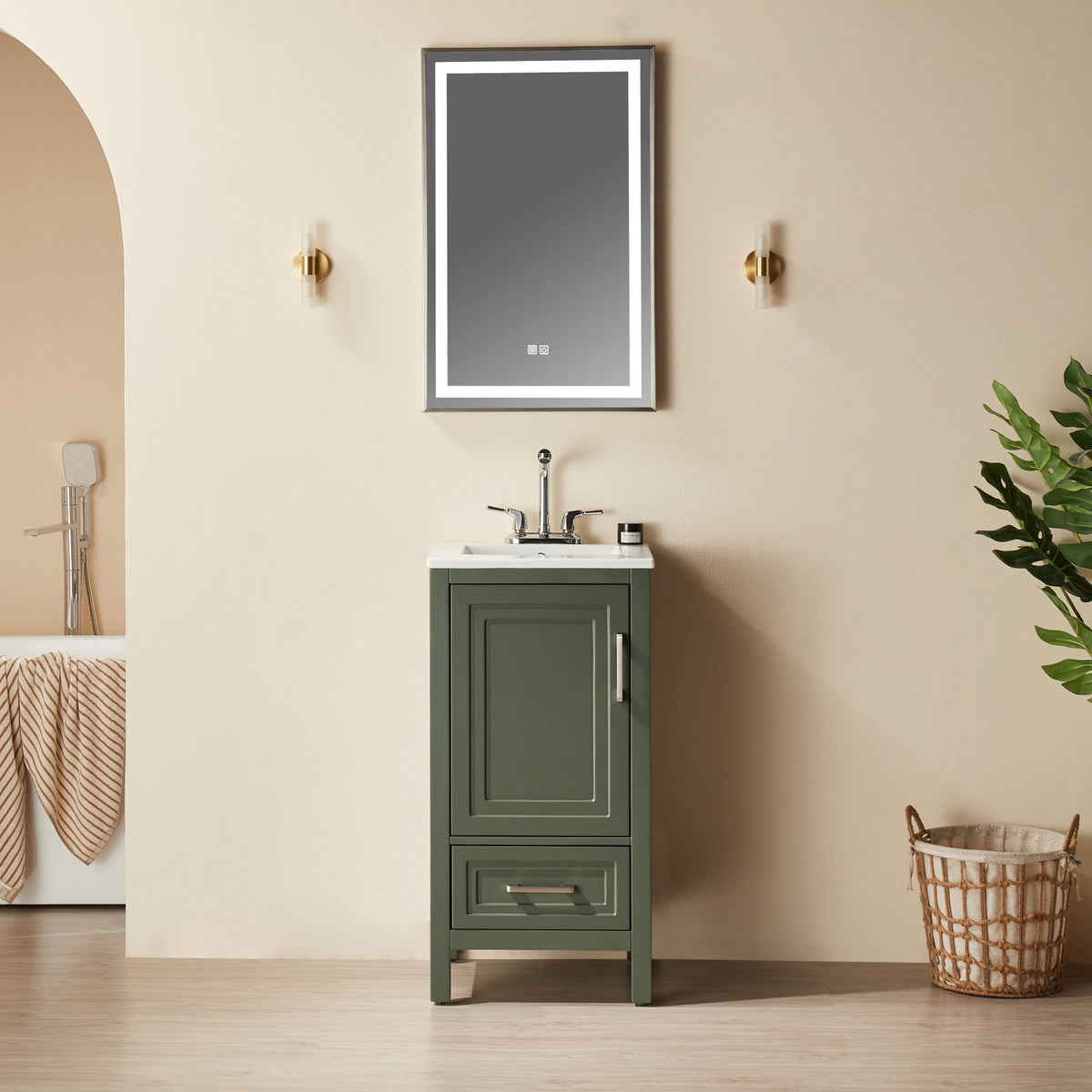 Fully Assembled 18'' Green Freestanding Single Bathroom Vanity with Top