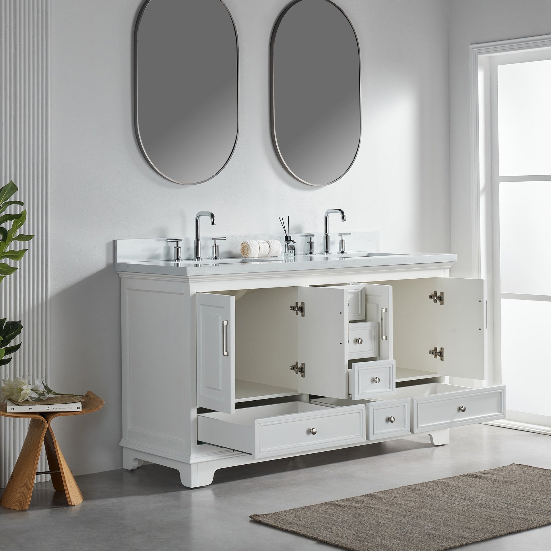 Fully Assembled 60'' Freestanding Double Bathroom Vanity with Artificial Stone