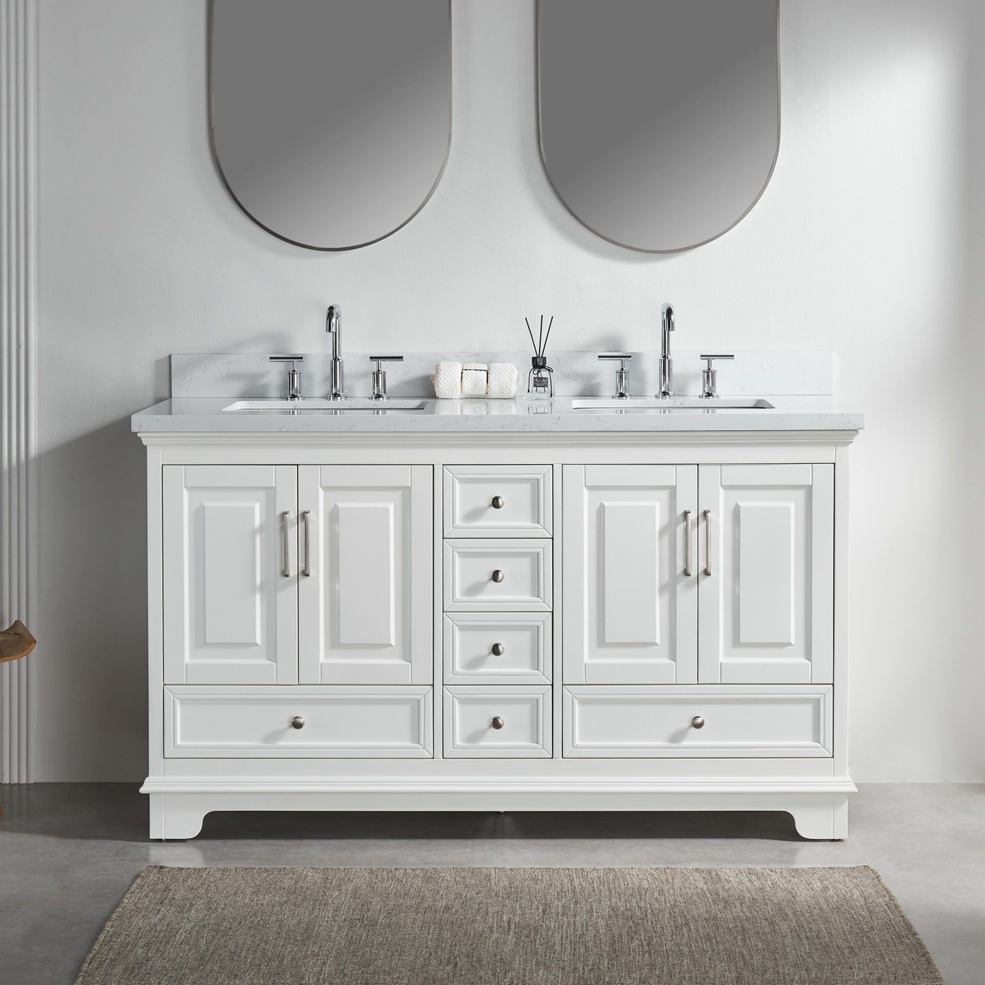Fully Assembled 60'' Freestanding Double Bathroom Vanity with Artificial Stone
