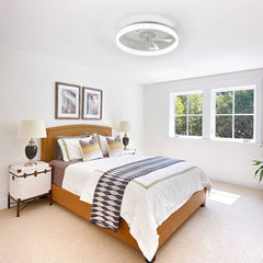19" White Feather Bedroom Fan light with Remote Control, Dimmable, 7 Blades, Reversible DC Motor, with LED Light