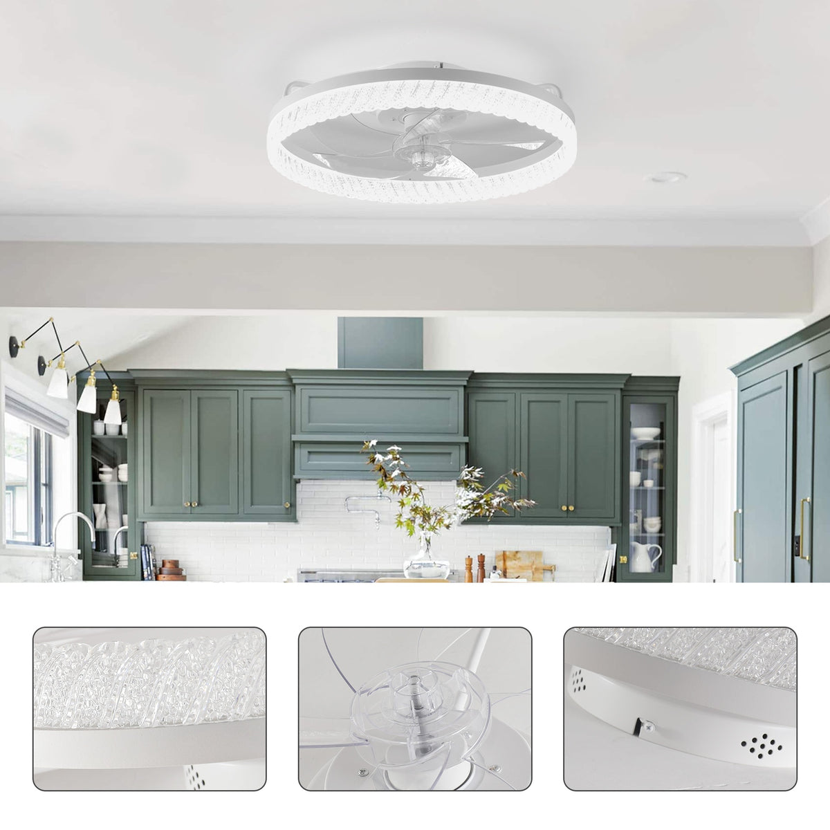 19" White Feather Bedroom Fan light with Remote Control, Dimmable, 7 Blades, Reversible DC Motor, with LED Light