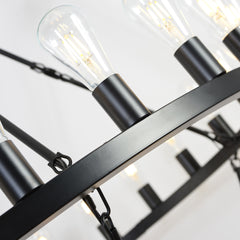 47.24 Inch Matte Black Wagon Wheel Chandelier With 36-Lights (24+12) (No Bulbs)