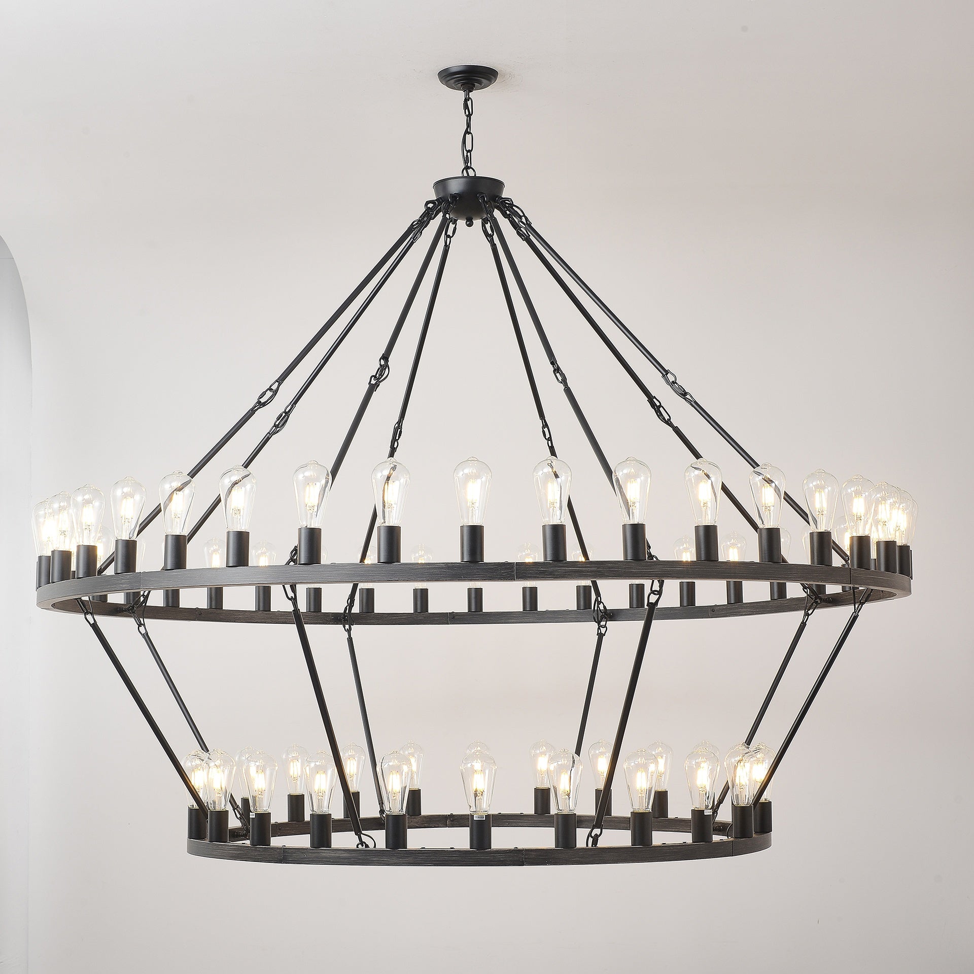 59.06 Inch Matte Black Wagon Wheel Chandelier 54-Lights(No Bulbs)
