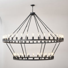 59.06 Inch Matte Black Wagon Wheel Chandelier 54-Lights(No Bulbs)