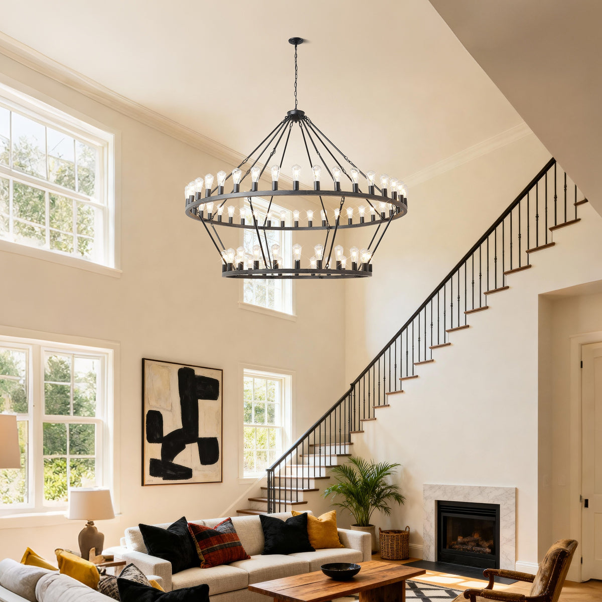 59.06 Inch Matte Black Wagon Wheel Chandelier 54-Lights(No Bulbs)