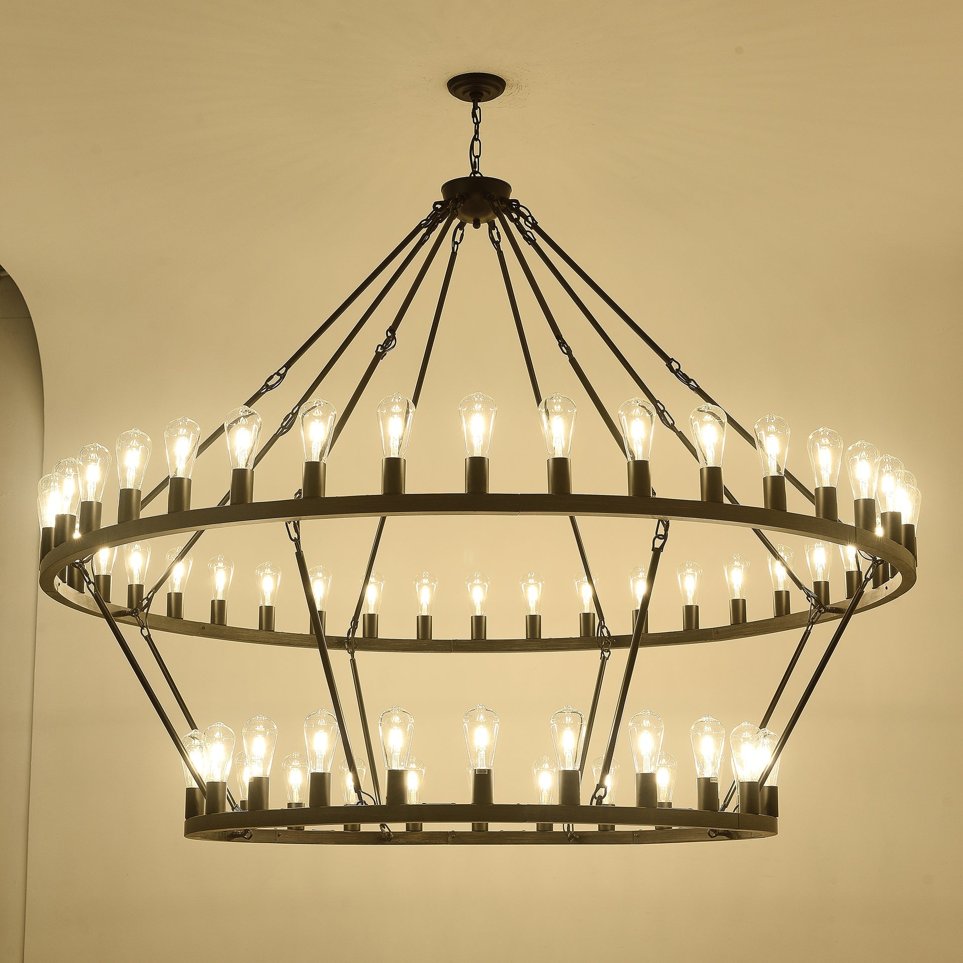 59.06 Inch Matte Black Wagon Wheel Chandelier 54-Lights(No Bulbs)