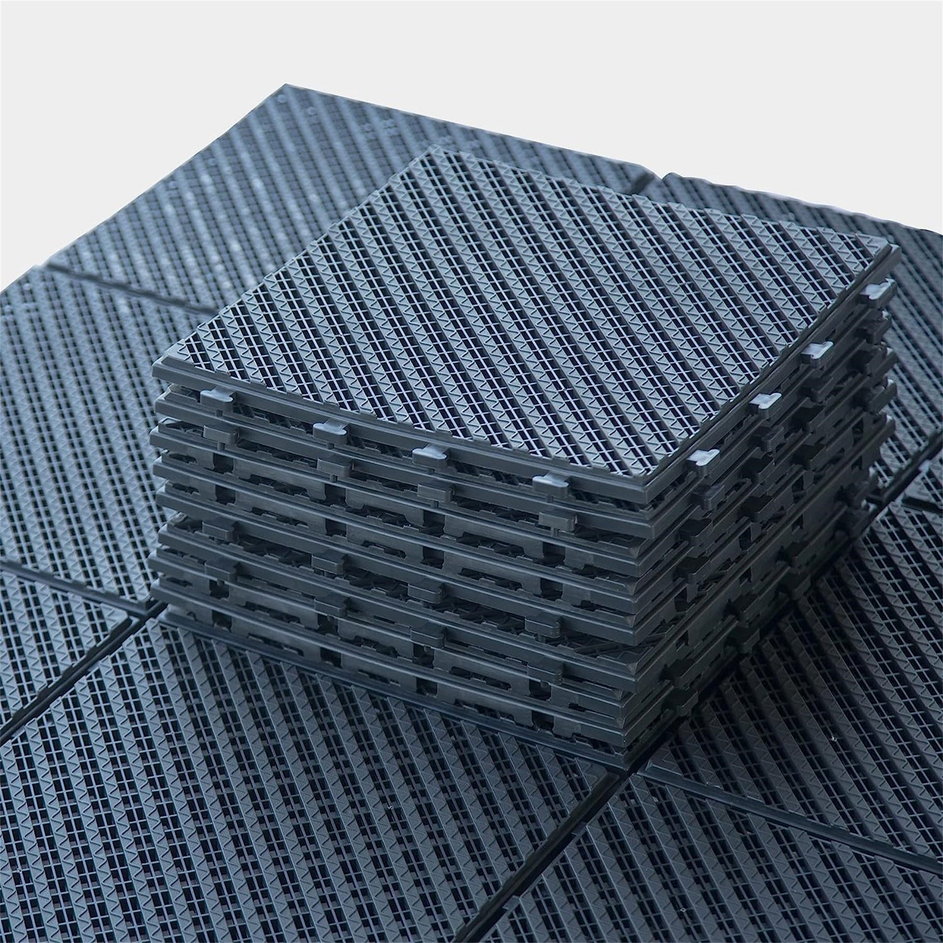 Patio Interlocking Deck Tiles, 12"x12" Square Composite Decking Tiles, Four Slat Plastic Outdoor Flooring Tile All Weather for Balcony Porch Backyard, (Dark Gray, Pack of 27)