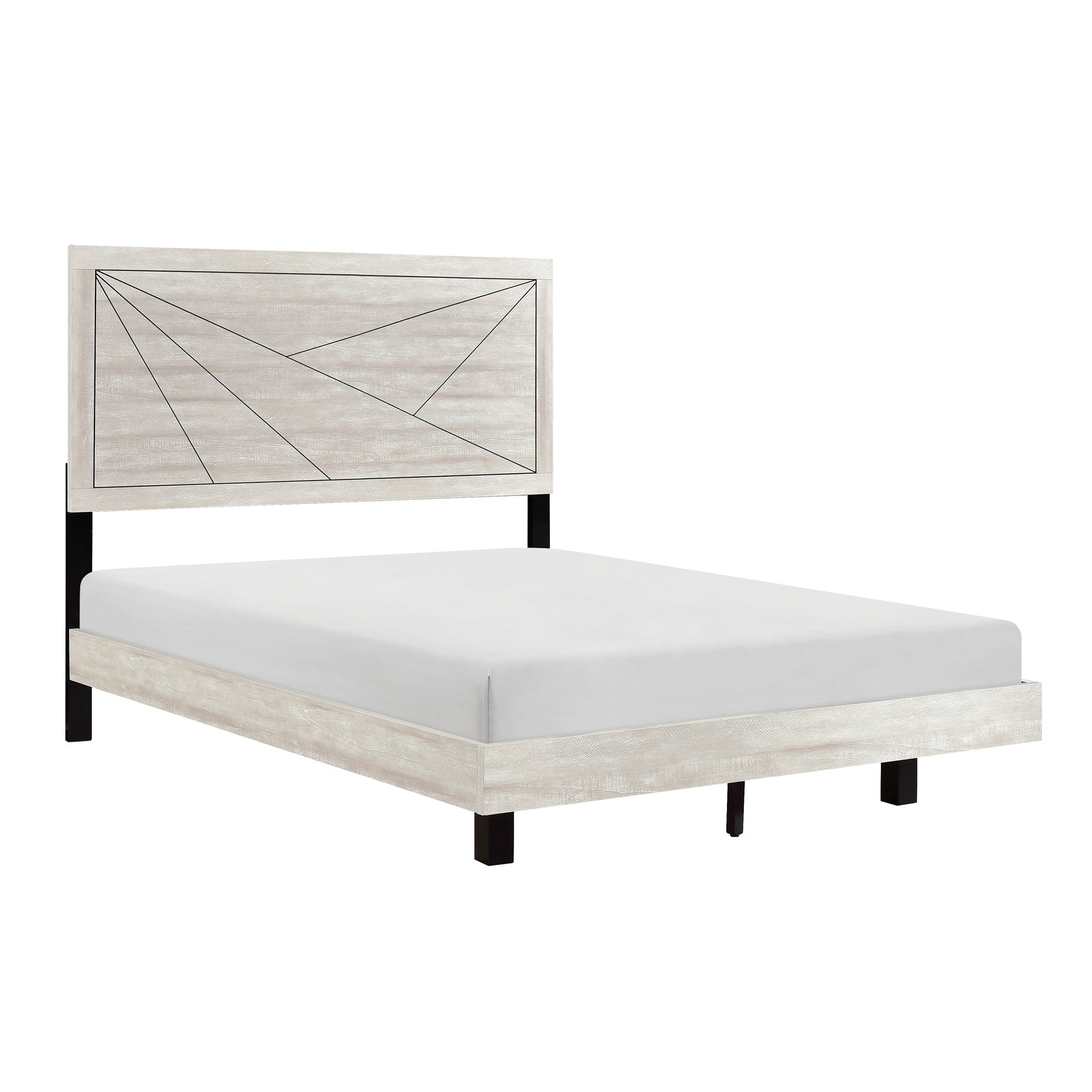 Contemporary Gray Oak Finish King Bed Durable Wooden Bedroom Furniture 1pc Line Pattern Headboard