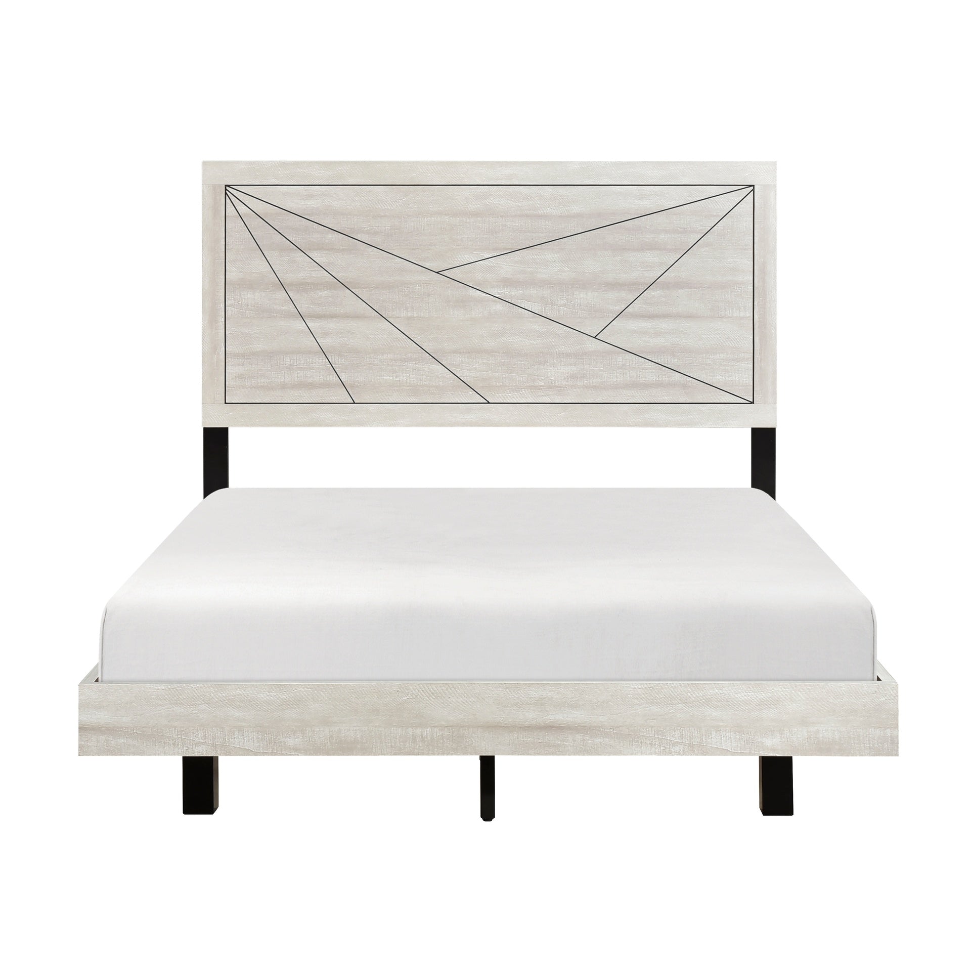Contemporary Gray Oak Finish King Bed Durable Wooden Bedroom Furniture 1pc Line Pattern Headboard