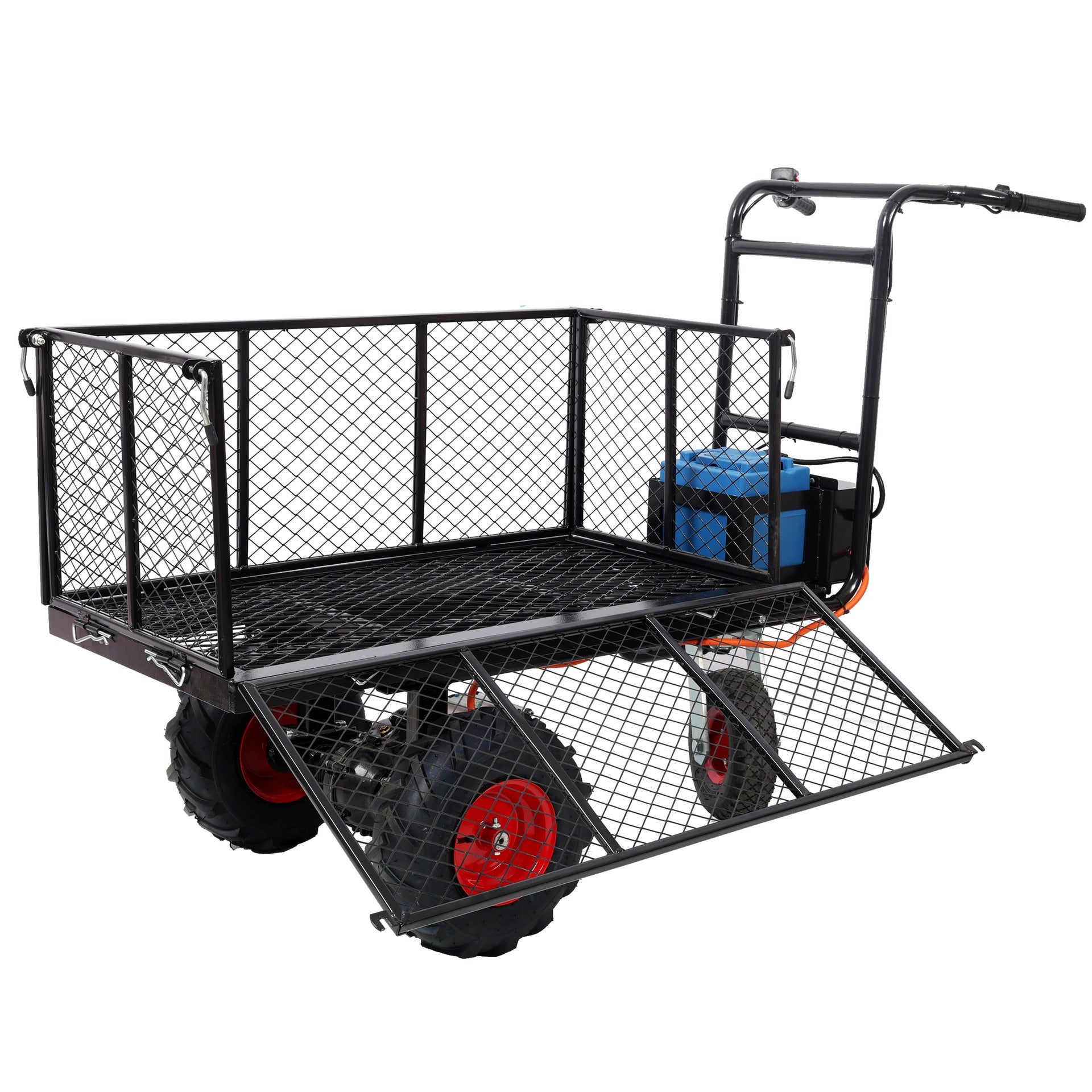 Electric Transportation Cart, 24V DC 700W Motor Powered Utility Garden Wagon Dump Cart, 660 lbs Load Capacity with Metal Handle & 13" Track Wheels, Yard Cart & Wagons for Lawn. Black Color