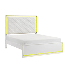 Contemporary Glam White Finish California King Bed Upholstered Headboard LED Light 8-Colors Bedroom Furniture 1pc
