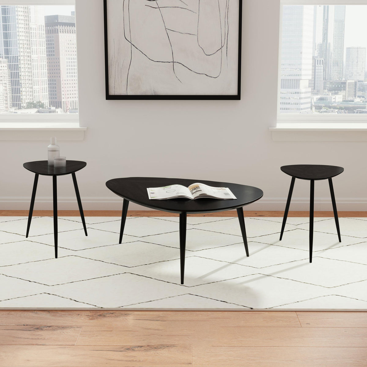 Xander Black 3-piece Triangular Coffee and End Table Set