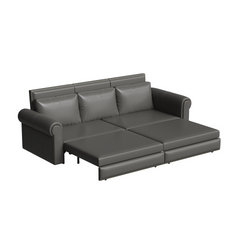 Chesterfield Sofa,93.7" King Pull Out Sofa Bed,3-in-1 Faux Leather Convertible Sleeper Sofa with Nailhead Trim & Rolled Arm,Multi-Functional Sofa Bed for Living Room,Bedroom