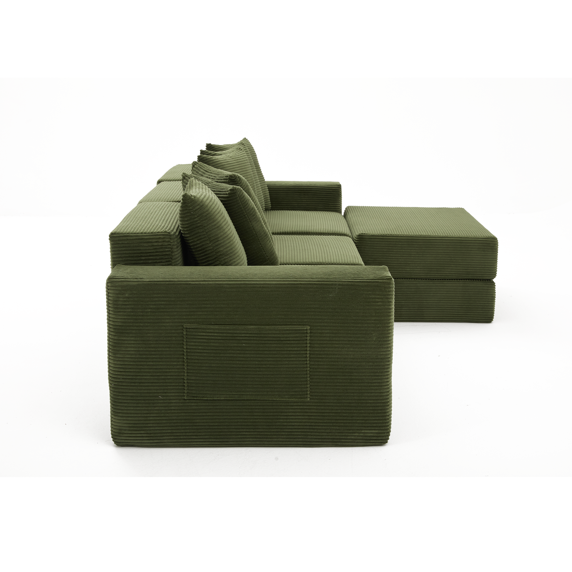 [NEW ARRIVED] [VIDEO PROVIDED]10-in-1 Convertible Sofa Sectional ,Corner Couch , Convertible Floor Sleeper Sofa,Corduroy,Side Pocket,No Assembly,DIY,L Shaped Modular Sofa,6 Pillows,Green
