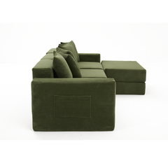 [NEW ARRIVED] [VIDEO PROVIDED]10-in-1 Convertible Sofa Sectional ,Corner Couch , Convertible Floor Sleeper Sofa,Corduroy,Side Pocket,No Assembly,DIY,L Shaped Modular Sofa,6 Pillows,Green