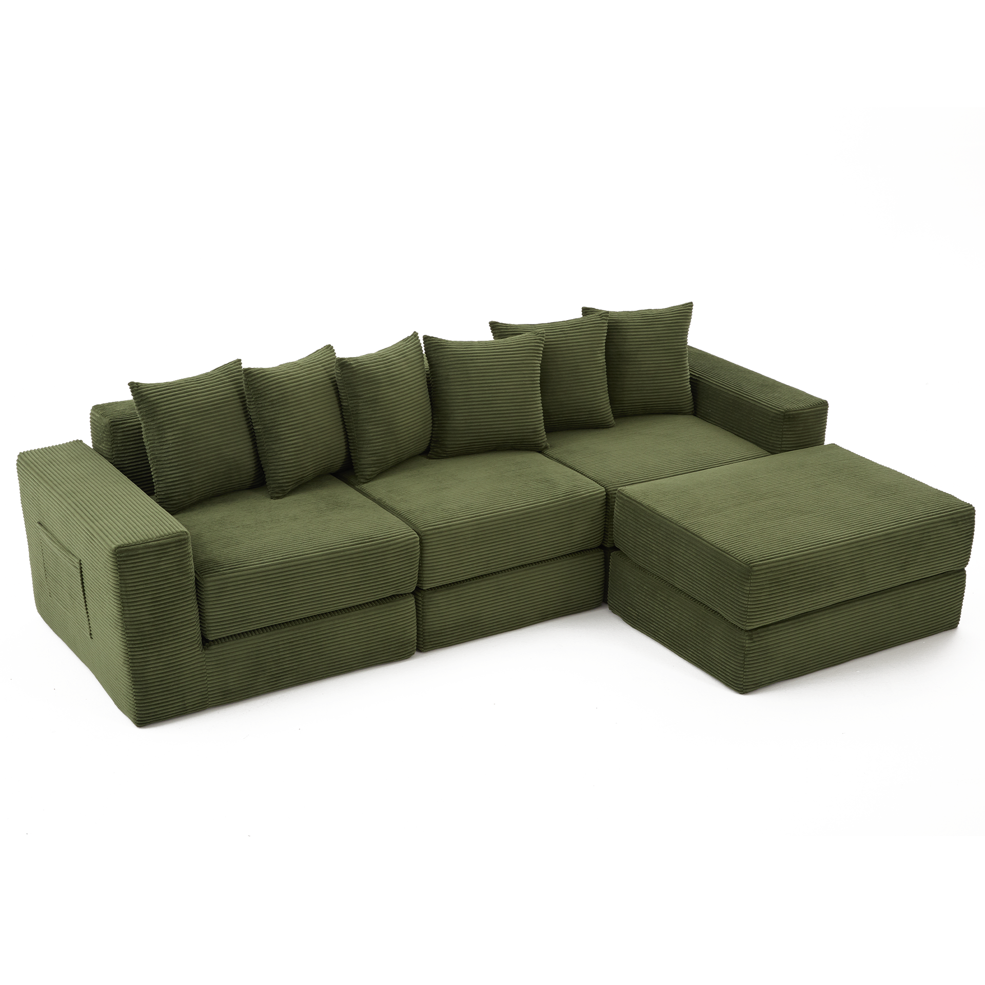 [NEW ARRIVED] [VIDEO PROVIDED]10-in-1 Convertible Sofa Sectional ,Corner Couch , Convertible Floor Sleeper Sofa,Corduroy,Side Pocket,No Assembly,DIY,L Shaped Modular Sofa,6 Pillows,Green
