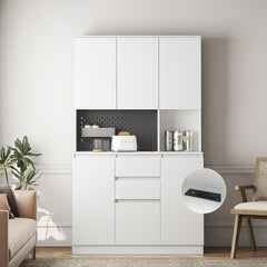 74" Kitchen Pantry Cabinet with Charging Station,Freestanding Buffet Cupboards Sideboard with Drawer,Modern Pantry Cabinet with Microwave Stand for Kitchen,Living Room,Dinning Room