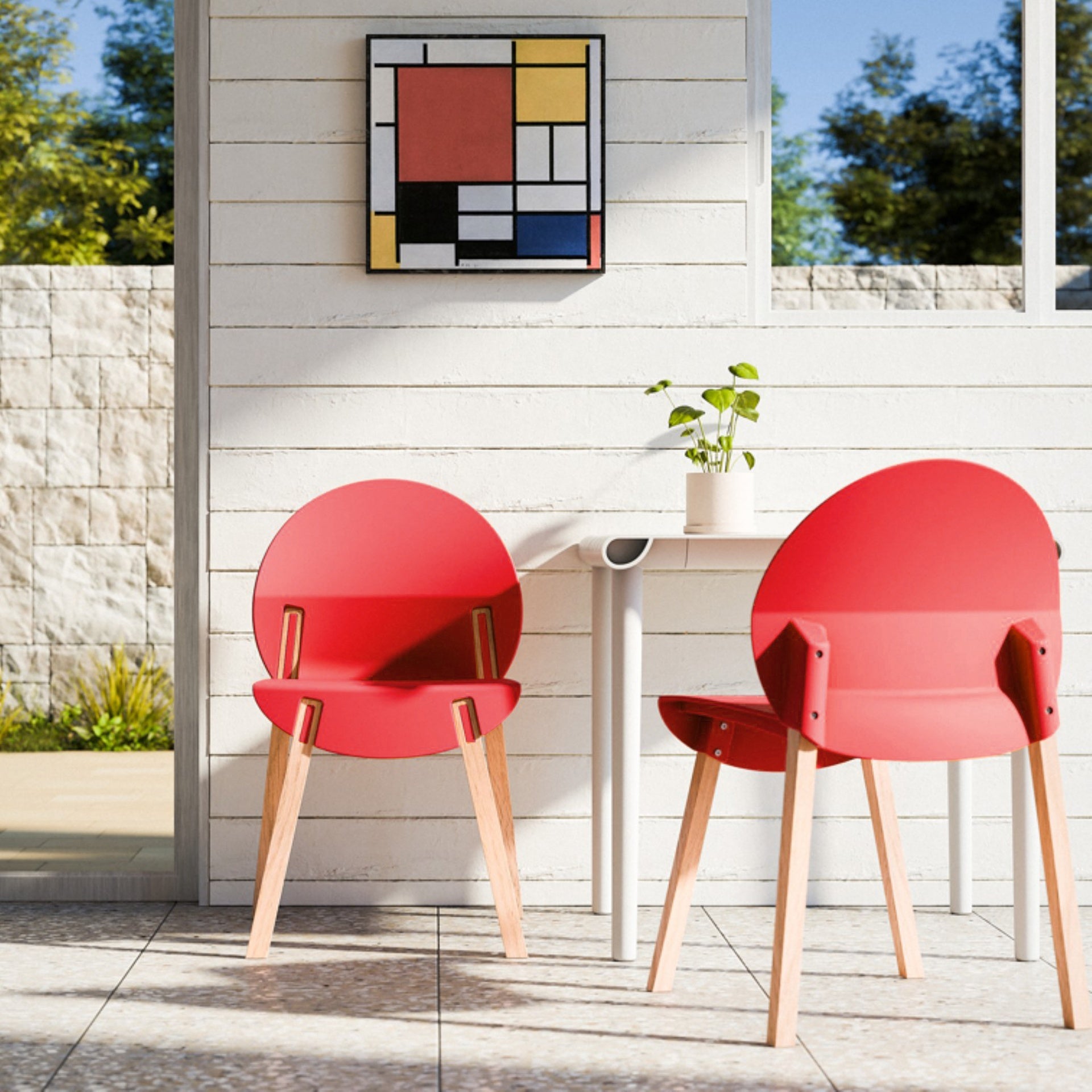 Holiday - 4-Pack Crimson Chairs – Red Oak Wood Legs & PP Seat, Indoor Dining & Living Room Furniture Set