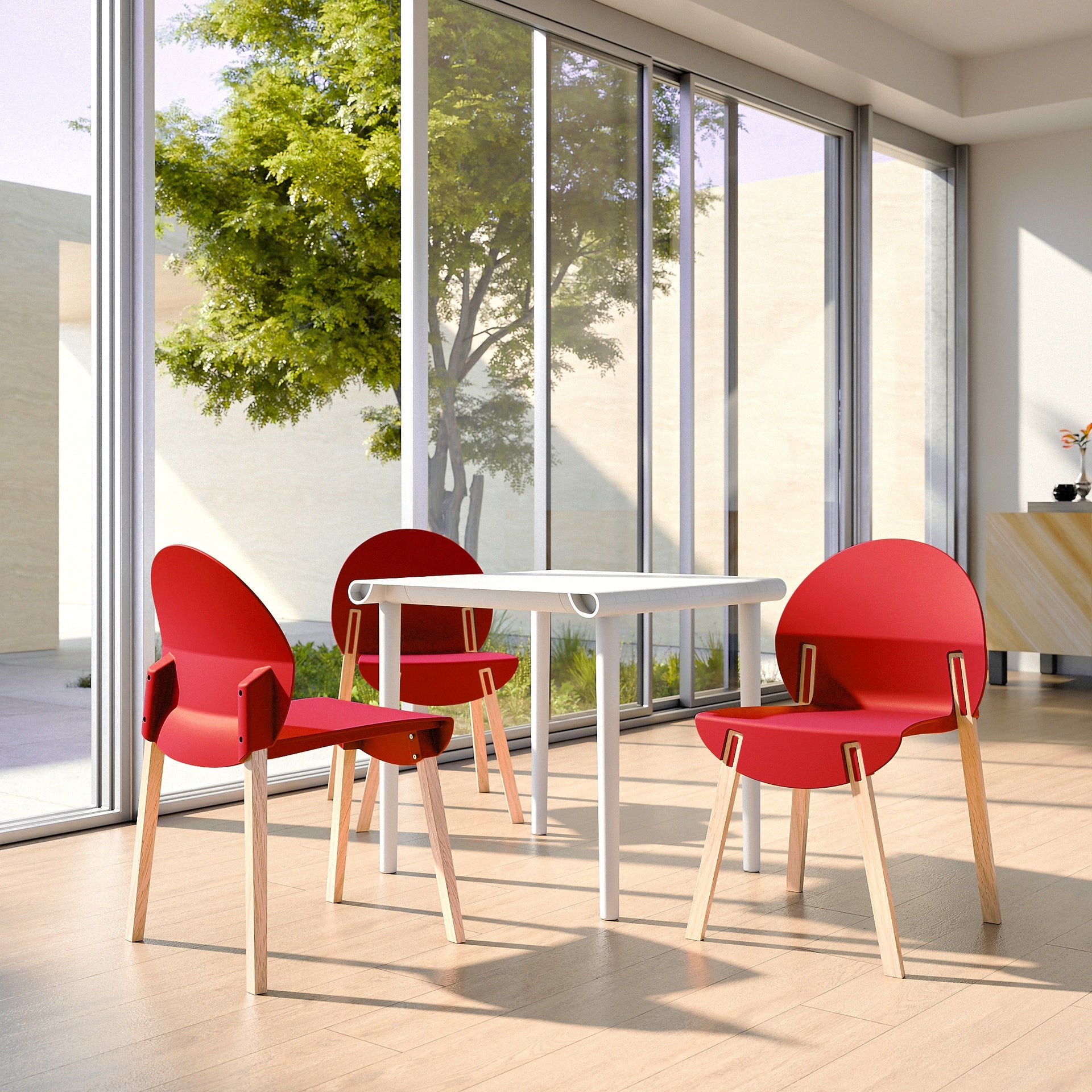 Holiday - 4-Pack Crimson Chairs – Red Oak Wood Legs & PP Seat, Indoor Dining & Living Room Furniture Set