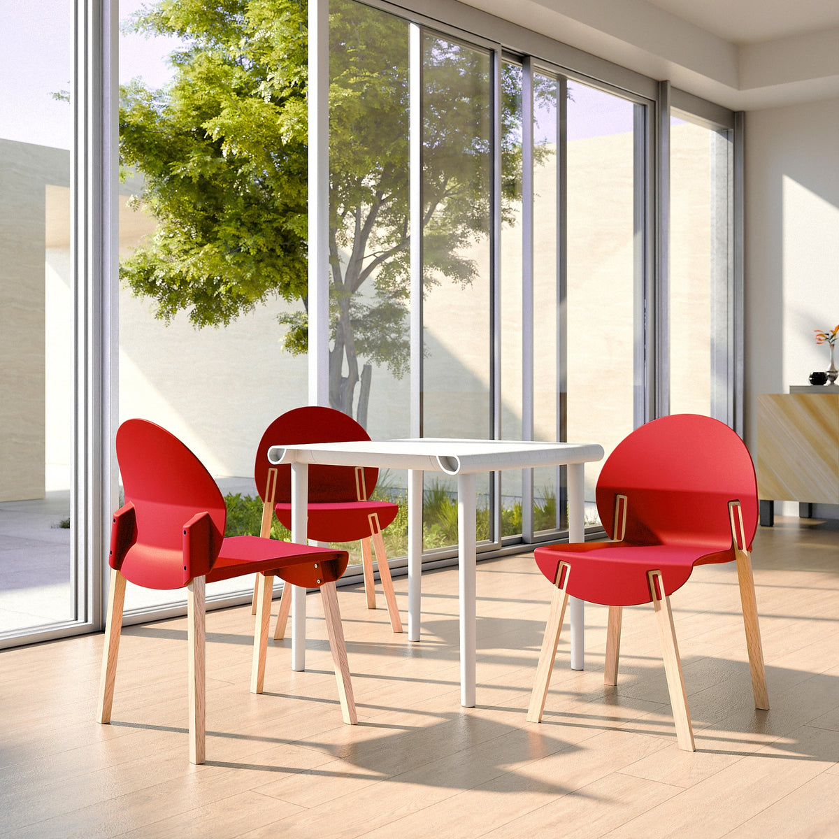 Holiday - 4-Pack Crimson Chairs – Red Oak Wood Legs & PP Seat, Indoor Dining & Living Room Furniture Set