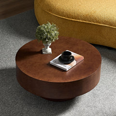 31.49''Faux Burl Wood Pattern Decal Coffee Table with Sturdy Pedestal for Living Room Office Apartment Walnut