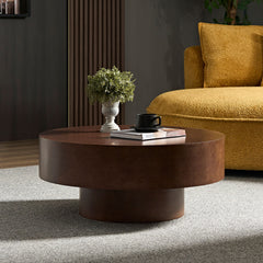 31.49''Faux Burl Wood Pattern Decal Coffee Table with Sturdy Pedestal for Living Room Office Apartment Walnut