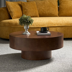 31.49''Faux Burl Wood Pattern Decal Coffee Table with Sturdy Pedestal for Living Room Office Apartment Walnut