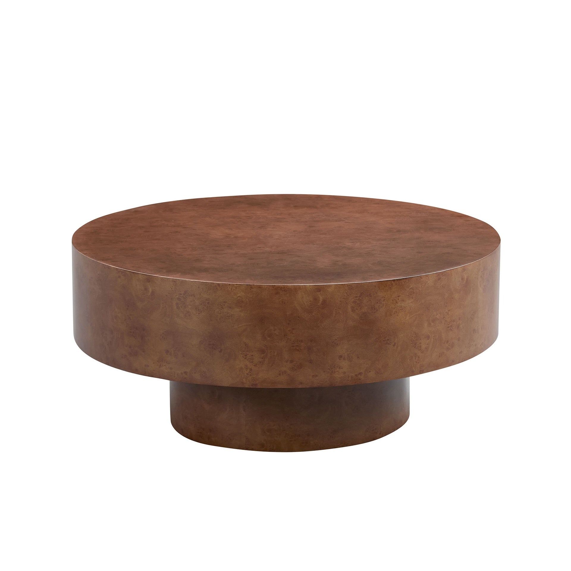 31.49''Faux Burl Wood Pattern Decal Coffee Table with Sturdy Pedestal for Living Room Office Apartment Walnut