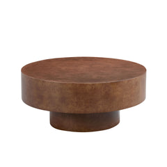 31.49''Faux Burl Wood Pattern Decal Coffee Table with Sturdy Pedestal for Living Room Office Apartment Walnut