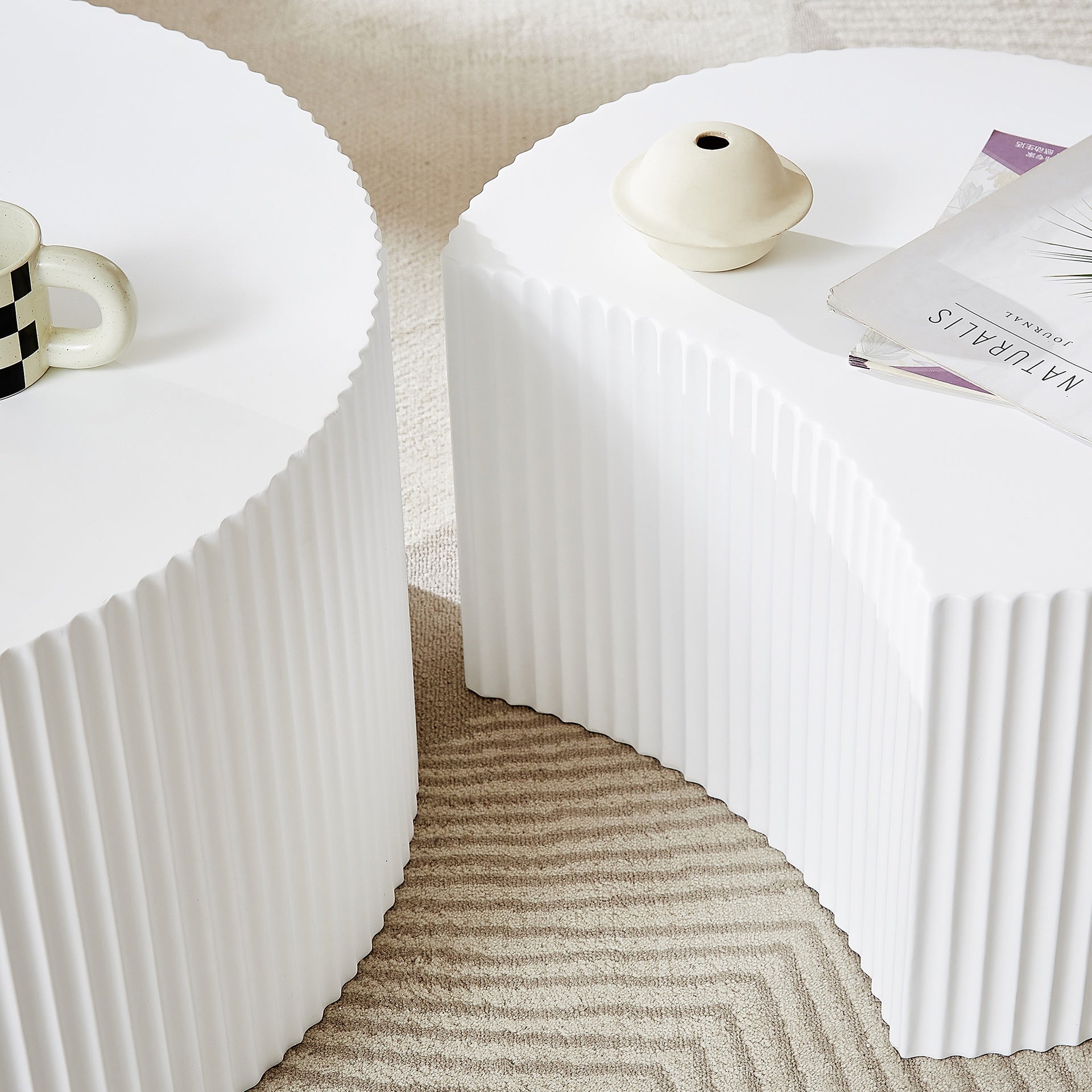 White Nesting table set of 2, Handcraft Relief MDF Coffee Table for Living Room/Office/Leisure Area(Same Sku:W87677000)