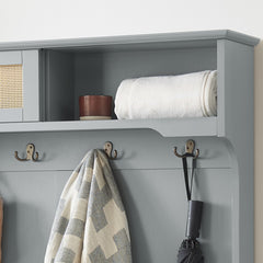 Clothes hanger Hall Tree Storage Bench Shoe Rack for Entryway, Hall Tree with Bench and Shoe Storage, Hall Tree Entryway Bench with Rattan Door Gray, 40.16"W*18.58"D*64.17"H