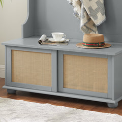 Clothes hanger Hall Tree Storage Bench Shoe Rack for Entryway, Hall Tree with Bench and Shoe Storage, Hall Tree Entryway Bench with Rattan Door Gray, 40.16"W*18.58"D*64.17"H