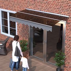 79" x 34" Window Awnings Door Entrance Canopy, Aluminum Alloy Bracket, 0.137 Inch Thick Crystal Solid Polycarbonate Sheet with Valance for Masonry Concrete House (DA7934C Series Brown Roof)