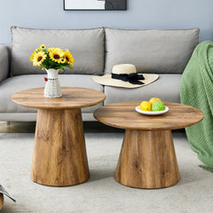 Nested coffee table, medieval-modern style coffee table, featuring wood grain veneer, classic round coffee table and side table set, simple living room, office center table