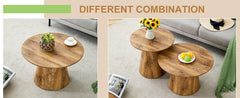 Nested coffee table, medieval-modern style coffee table, featuring wood grain veneer, classic round coffee table and side table set, simple living room, office center table