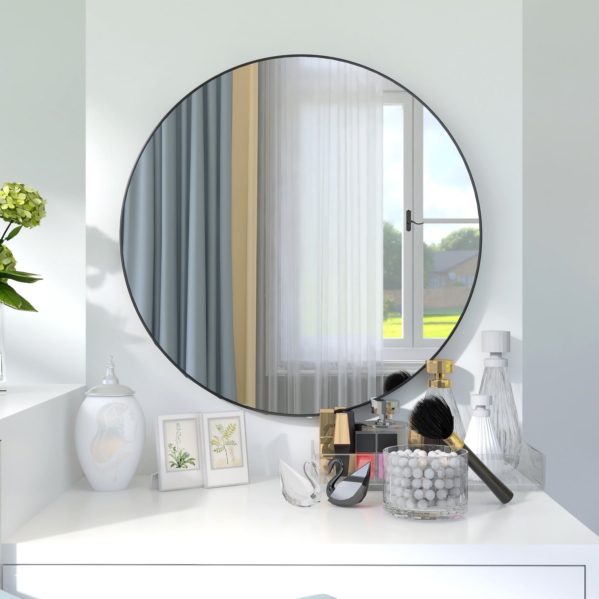 24"  Large Round Black Circular Mirror