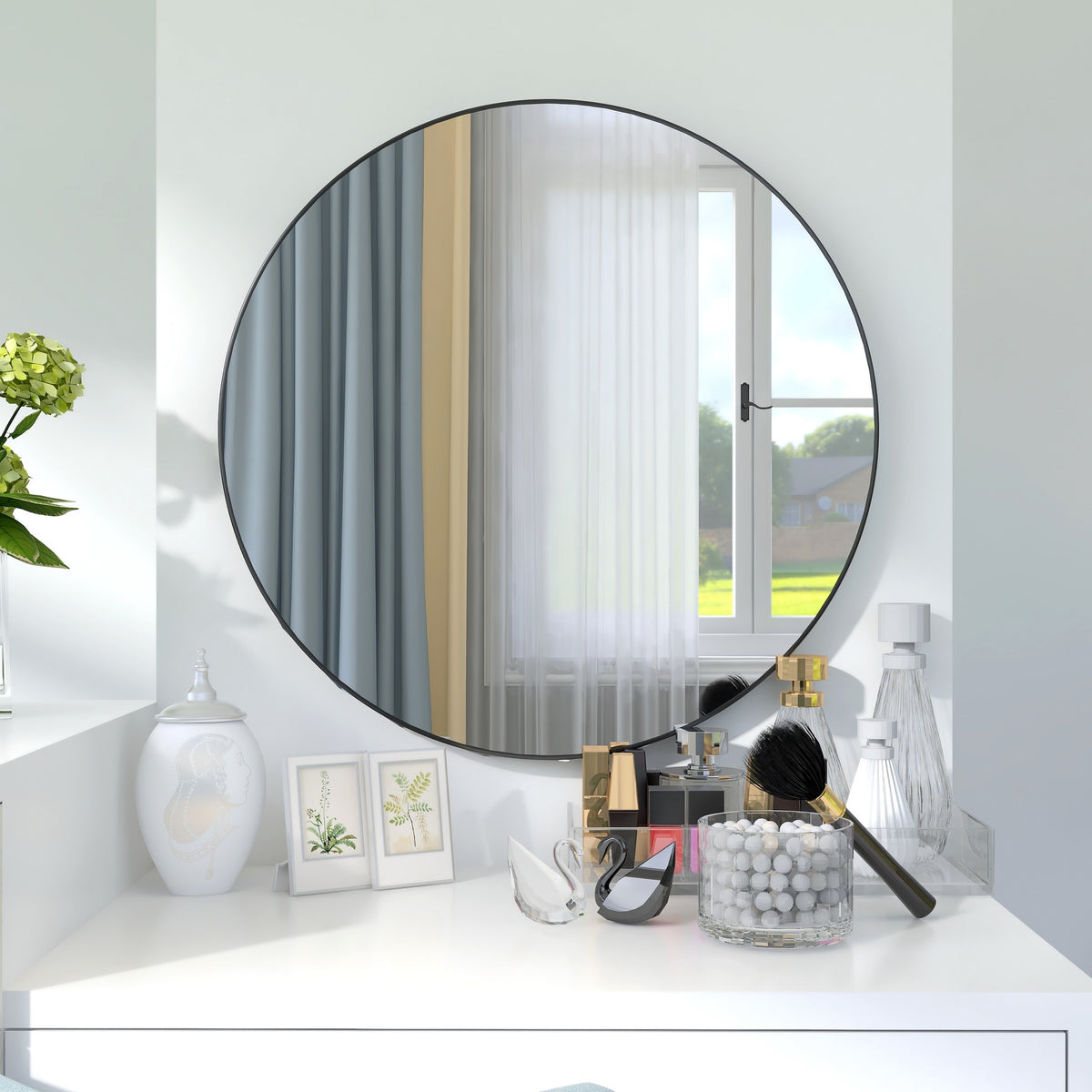 24"  Large Round Black Circular Mirror