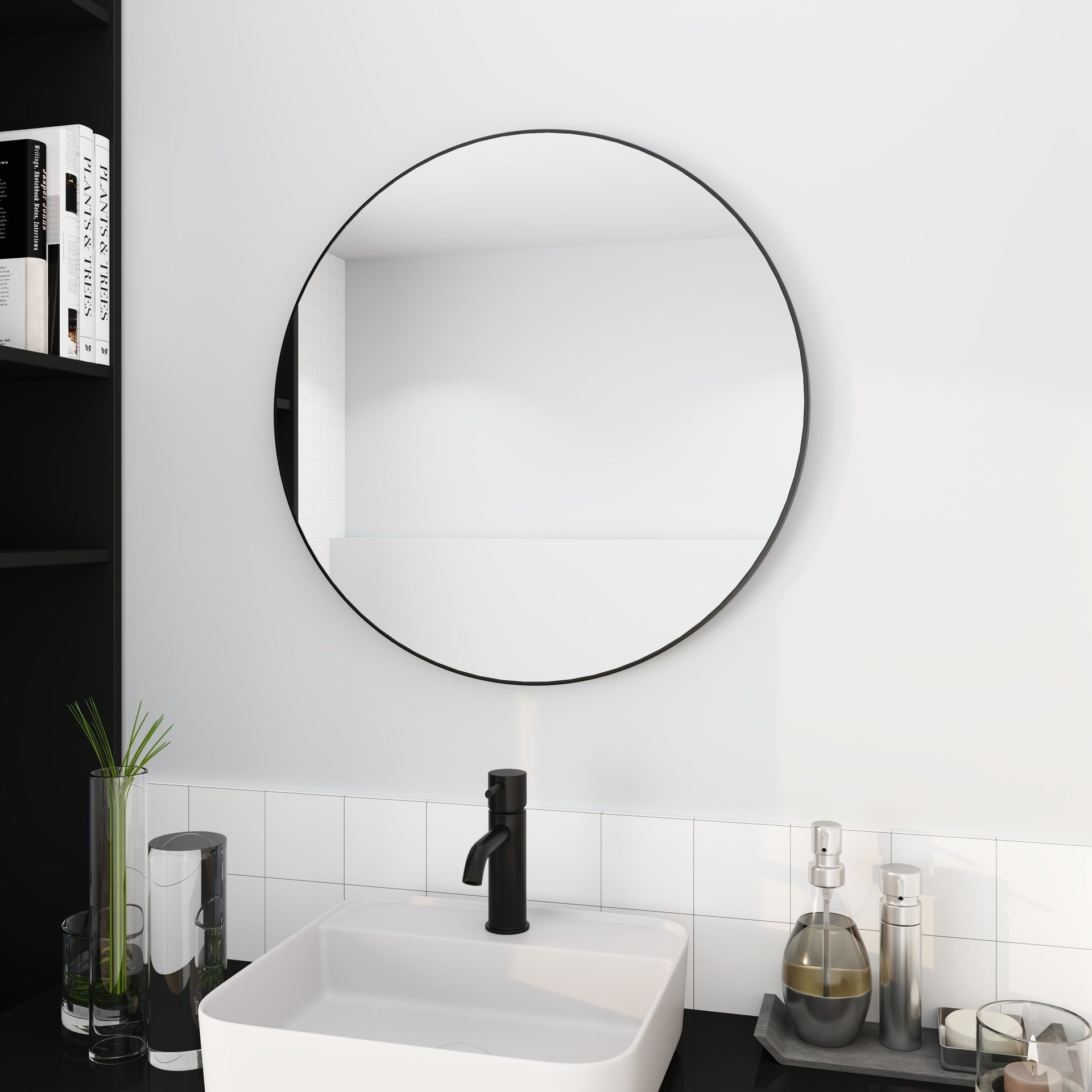 24"  Large Round Black Circular Mirror