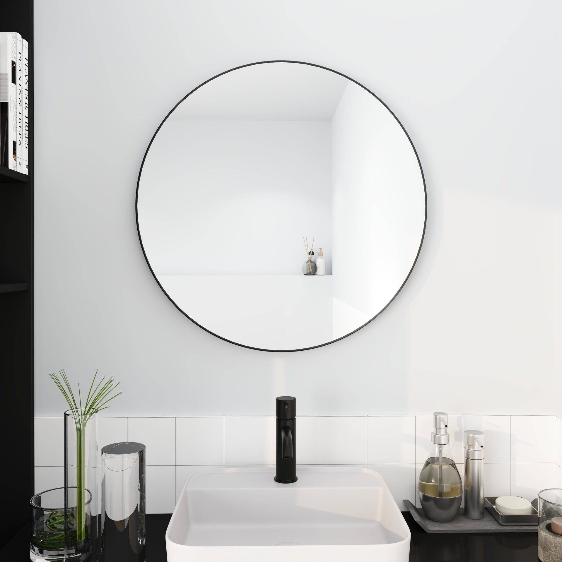 24"  Large Round Black Circular Mirror