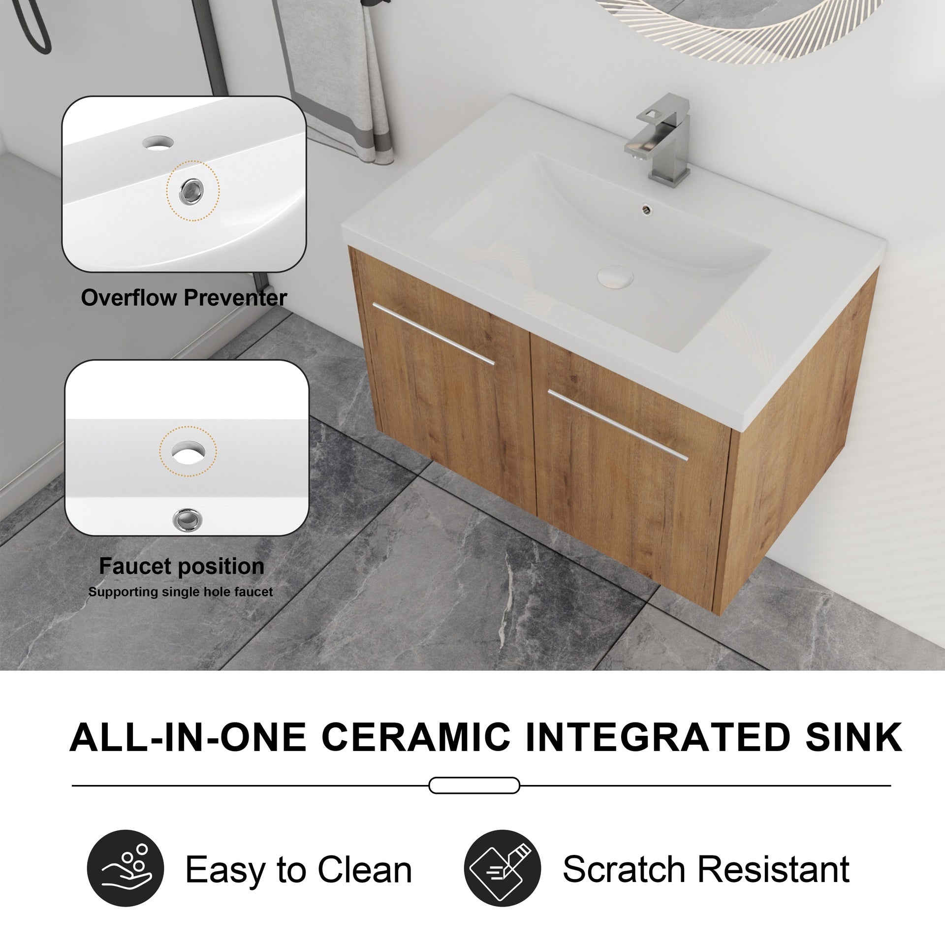 30 Inch Soft Close Doors Bathroom Vanity With Sink, For Small Bathroom,(KD-Packing)