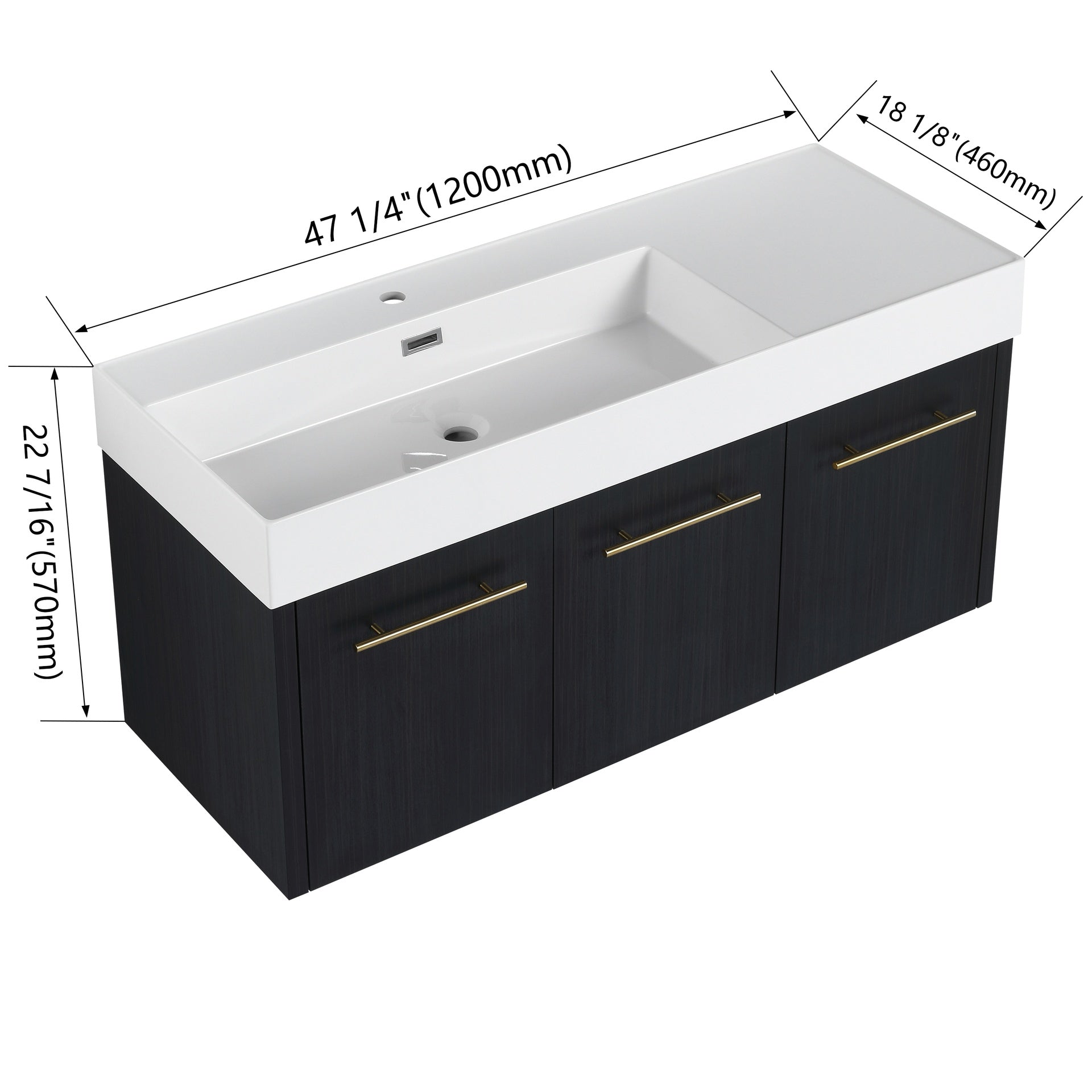 48 Inch Wall-Mounted Bathroom Vanity with Sink, Thick Edged Resin Basin, KD-Package