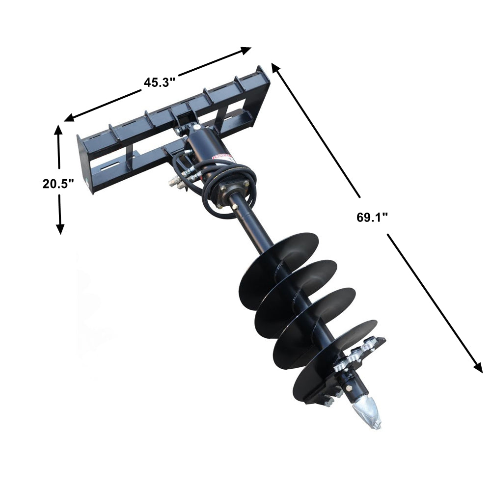 Skid Steer Post Hole Auger Drive Attachment, 12" Diameter Auger, 46" Drilling Depth, Standard Flow