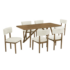 Dafne 7Pc 70" Rectangular Walnut Oak Geometric Cross Base Dining Set