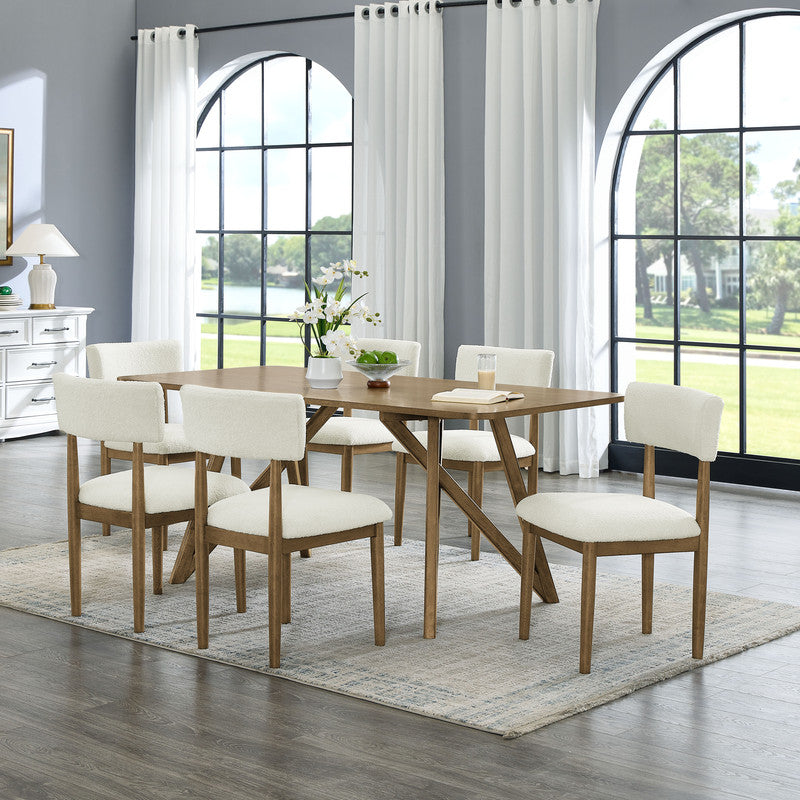 Dafne 7Pc 70" Rectangular Walnut Oak Geometric Cross Base Dining Set